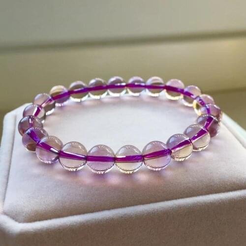 8mm Natural Ametrine Purple Yellow Bracelet Rare Women Gift Charms Purple Round Beads Stretch Crystal Jewelry AAAAA