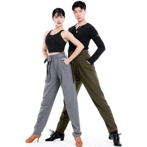 Latin Dance Pants Adult Men Women High Waist Lace-Up Training Pants Practice Clothes Ballroom Chacha Samba Dance Wear DN6955