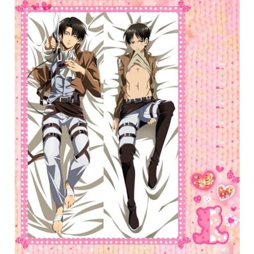 Anime Cartoon Attack On Titan Shingeki No Kyojin Double Bolster Hugging Pillow Case Cover Pillowcase Peach Skin 2 Way No.9129