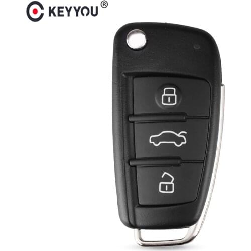 KEYYOU Remote Flip Car Key Case Shell Replacement For Audi A2 A3 A4 A6 A6L A8 Q7 TT 2008 2009 2010 2011 Key 3 Buttons Fob Case