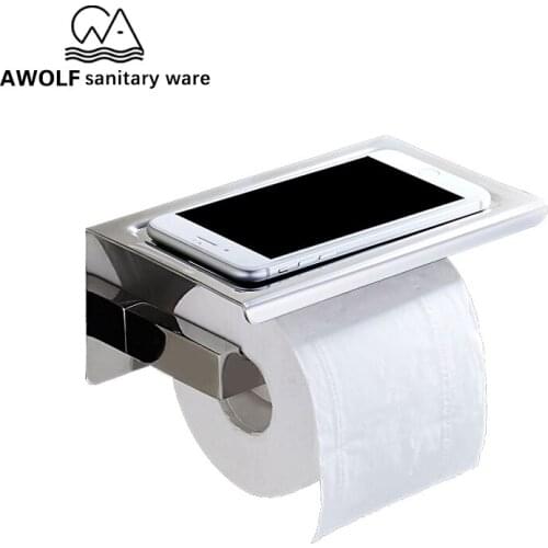 Stainless Steel Paper Holder Wall Mounted Toilet Roll Holder With Shelf Top Place Platform For WC Bathroom Accessories AZ5107