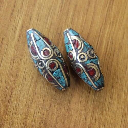 BD213 Nepal Hand Beads 33mm Long Shuttle Bullet Bead Jewelry Making Necklace Accessories 4 Beads lot Wholesale
