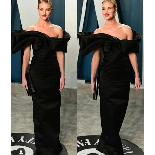 Elegant Long Black Satin Mermaid Evening Dresses Zipper Back Off Shoulder Arabic Formal Floor Length Party Dress for Women