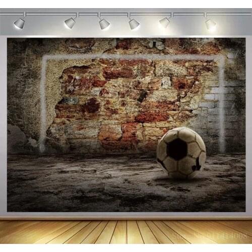 Grunge Brick Wall Football On Floor Kids Portrait Photography Backdrop Children Pets Art Photo Background For Studio Photoshoot