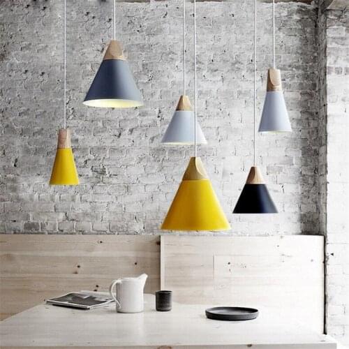 L70-Modern Wood Pendant Lights Colorful Aluminum Lamp Shade Lamparas Luminaire Dining Room Lights Pendant Lamp for Home Lighting