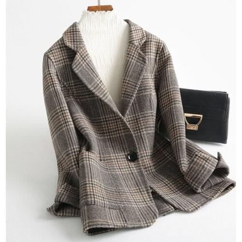 Cashmere Double Coat Sided Ladies Autumn Winter Warm Wool for Women Top Quality Short Plaid Jacket Ydf59 MF654