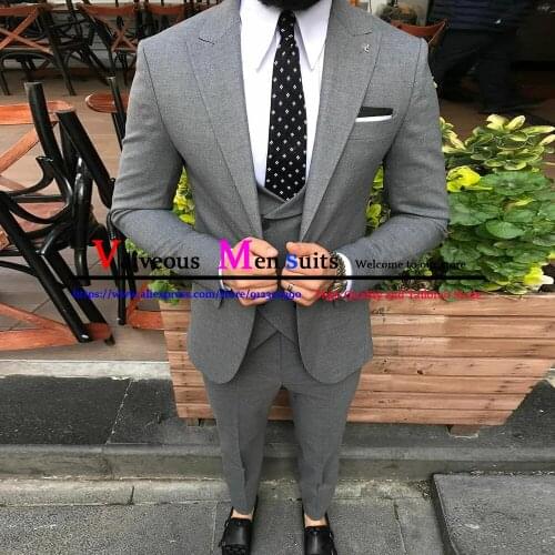 Traje Hombre 3 Piece Suits Men Dark Grey Long Sleeve Slim Blazers (Jacket+Vest+Pants) Wedding Suit for Men 2021 Ensembles Homme