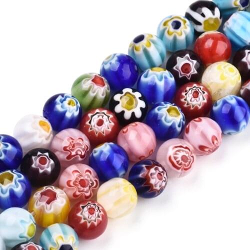 Handmade Millefiori Glass Round Bead Strands, Mixed Color, 4mm, Hole: 1mm; about 100pcs/strand, 16"