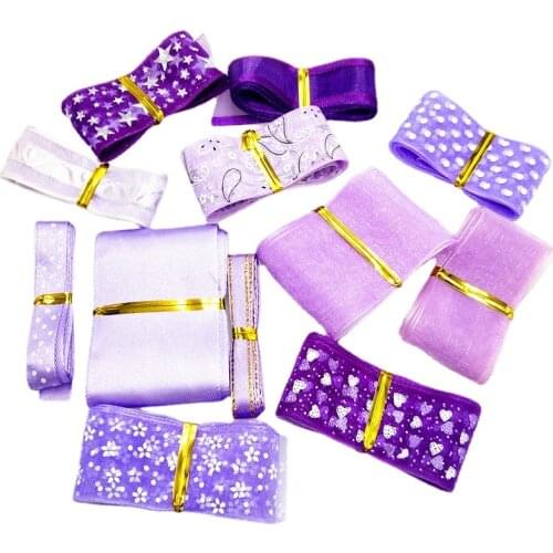 10y/style 6-40mm Random purple Mixed Printed Organza Ribbons Headwear Materials DIY Sewing Accessories
