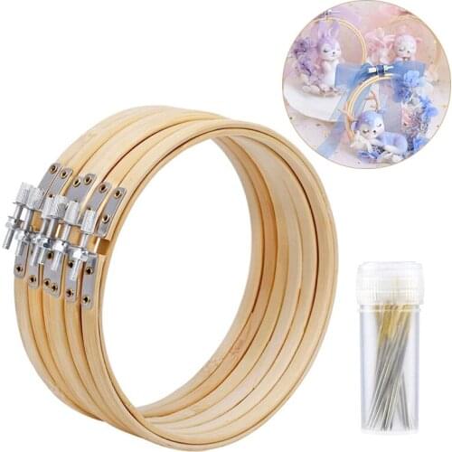 LMDZ 6 Pcs 6 Inch Round Embroidery Hoop Bamboo Circle with Embroidery Needle Embroidery Hand Needles for Home Decor