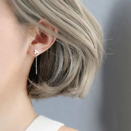 Fashion Flower Minimalism S925 Silvery Drop Earrings Cute Unusual Tassel Ear Line Wedding Statement Jewelry Women Birthday Gift