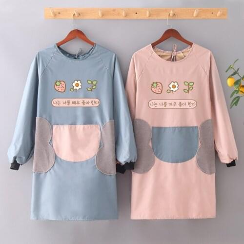 Fashion Korean style long-sleeved apron womens kitchen cooking gowns for adults anti-wear gowns and oil-proof mens gowns