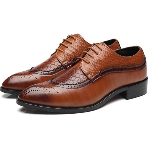 Adult men dress shoes plus size 48 crocodile brogues pointed toe office wedding designer elegant classic fashion oxford shoes