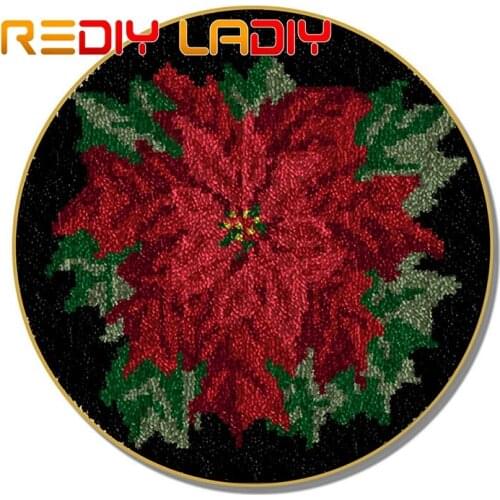 Latch Hook Rug Kits Crocheting Carpet Rug Red Flowers Acrylic Yarn Pre-Printed Canvas Cushion Mat Crochet Wall Tapestry Crafts