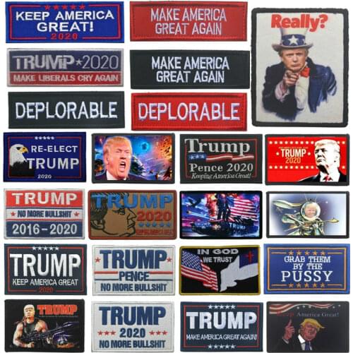 Trump Badges Hook Patch Make America Great Again Embroidered Applique Sewing Clothes Patches Jackets Vests Uniforms Caps Emblem