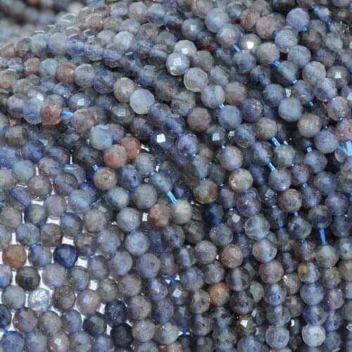 Natural Iolite with Oligoclase / Iolite-Sunstone Faceted Round Beads 3.8mm / Special Material