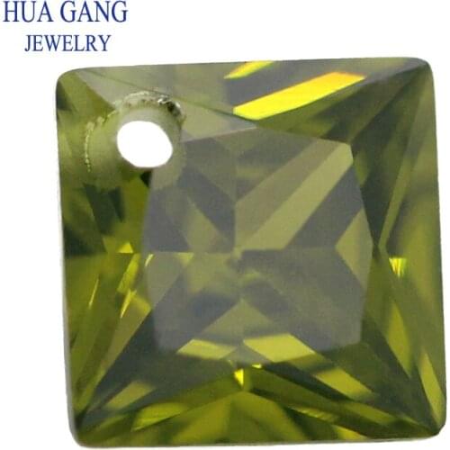 Peridot Loose CZ Stones Beads Gem With Hole AAAAA Square Shape Cubic Zirconia Stone For Jewerly Making 4x4~12x12 High Quality