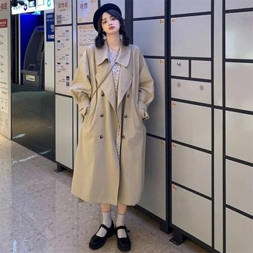 Spring And Autumn 2021 New Korean Style Loose Drape Windbreaker Womens Mid-Length Japanese Style Wear British Style Jacket