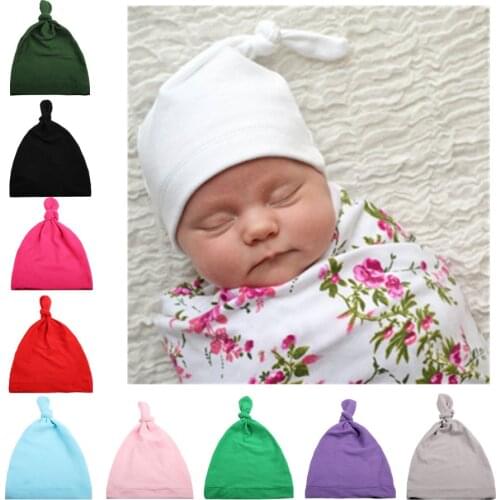 1 PCS Solid Color Handmade Knotted Infant Hats Soft Skin-friendly Baby Girls Caps Fashion Newborn Headwear Clothing Decoration