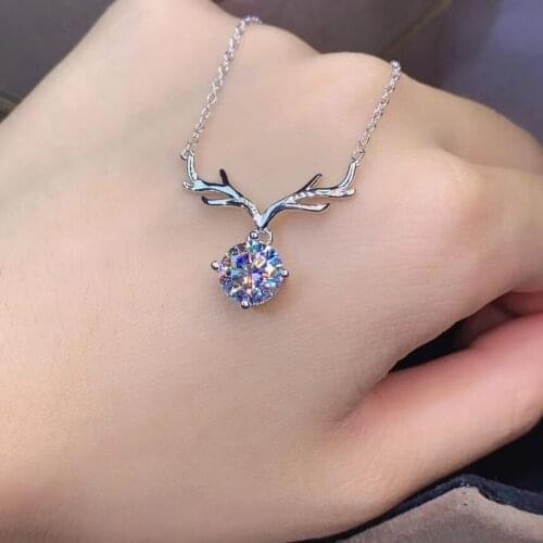 Deer style pouring moissanite necklace for women silver necklace jewelry 925 sterling silver birthday gift rouns shiny gem