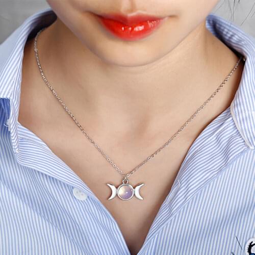Opal Bead Triple Goddess Pendant Healing Crystal Natural Stone Sailor Moon Necklace hot