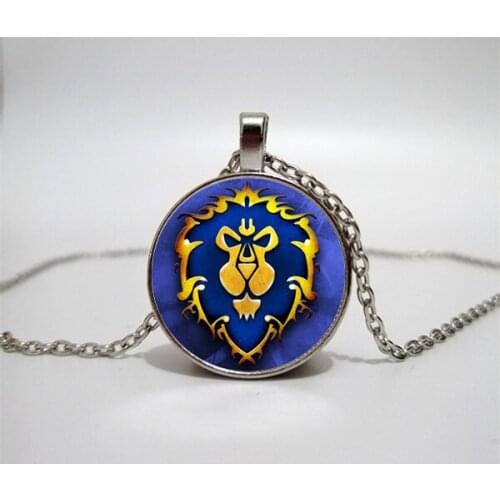 World of Warcraft Charm Necklace WOW Alliance Horde Banner Flag Logo Glass Cabochon Game Necklace for Gamer Souvenir Gift