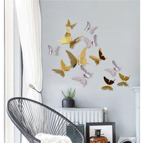 5set Home Decors Mirror Wall Sticker Decal Butterflies 3D Mirror Wall Art Party Wedding Butterfly Fridge Wall Decal