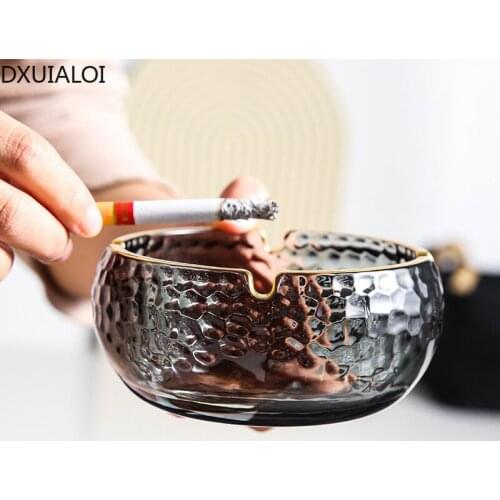 DXUIALOI Creative Simple Color Phnom Penh Ashtray Hammer Pattern Round Glass Ashtray Home Living Room Bedroom Decoration