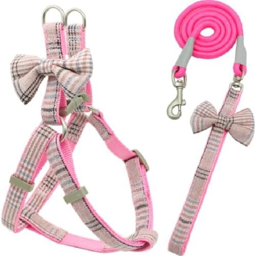 Soft Dog Harness and Leash Set Adjustable Nylon Lovely Bow Lead Rope For Chihuahua Cats Outdoor Walking Pet Supplies Products
