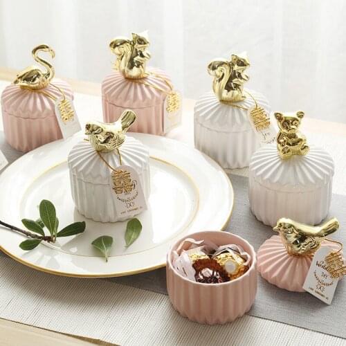 Nordic Wedding Holiday Dressing Table Jewelry Storage Box Chocolate Candy Jar Golden Animal Ceramic Storage Jar Home Decoration