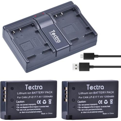 Tectra 2Pcs LP-E17 LP E17 Battery and USB 2-Channel Charger for Canon EOS M3 750D 760D 800D Rebel T6i T6s 8000D Kiss X8i