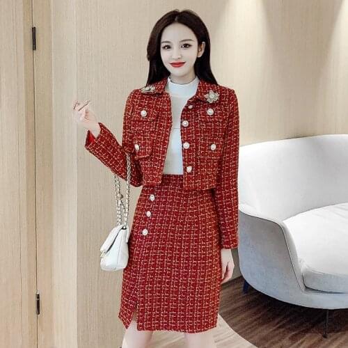 Tweed Little Fragrant Female Autumn And Winter Celebrity Jacket Short Coat + Fashion Mini Skirt Two-piece Suit