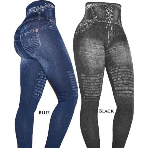 2020 Spring New Boutique Fashion Casual Womens High Imitation Denim Slim Simple Stretch Leggings Elegant Temperament