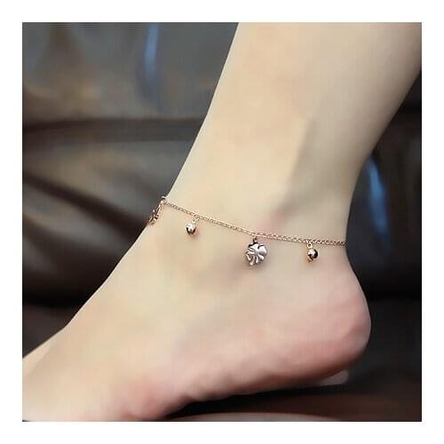 Top Quality Fashion Rose Gold Color Stainless Material Bells and Clovers Charms Foot Bracelet / Foot Charms Chain