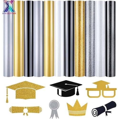 XINFANGXIU 11 Sheets A4 Graduation Heat Transfer Vinyl Glitter Iron-on Vinyls Graduate Squad Custom HTV Vinyl for T-shirt Cricut