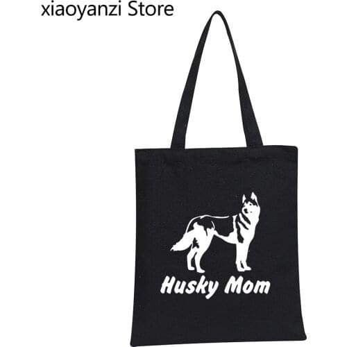 FUNNY cute Husky Mom print Canvas Shoulder Bag women Graphic Shopper Bags casual Female Lady Handbag Eco Reusable Wholesale