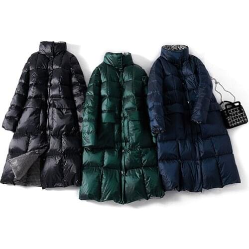 High quality Women Double Sided Down Long Jacket Winter Turtleneck White Duck Down Coat Double Breasted Warm Parkas Snow Outwear