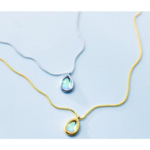 Charm 925 sterling silver necklaces for women water drop shape colorful Alexandrite pendant necklace clavicle chain fine jewelry