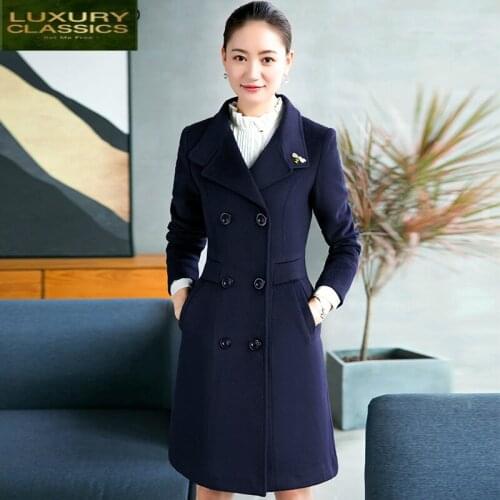 Office Elegant Spring Autumn Ladies Work Clothes 2021 Warm Winter Jacket Women Long Slim Wool Blends Coat Female LWL1406