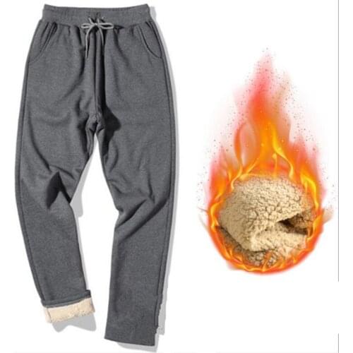 Winter Warm Fleece Jogging Pants Men Casual Slim Fit Trousers Thicken Lamb Velvet Sweatpants Male Streetwear