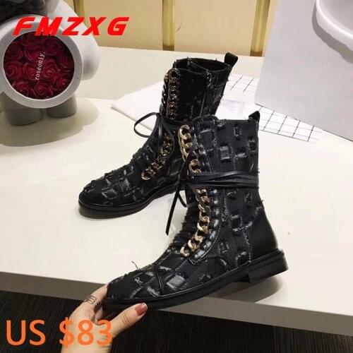 Winter Ladies Shoes High Quality Fashion Denim Top Designer Motorcycle Boots Brand Women Booties Genuine Leather Flat Boots