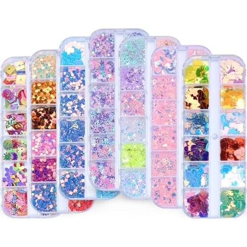 1pcs 12 Grids Love Heart Nail Glitter Sequins Rose Gold Silver Shining Laser Nail Art Paillette Manicure Decorations