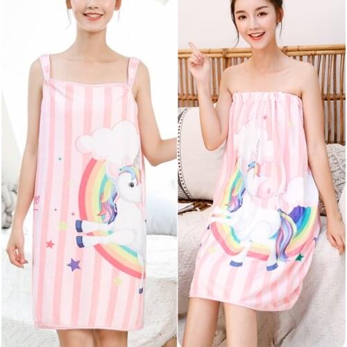 1pcs Beach Towel Nightwear Women Robes Sling Towel Dress Cartoon Pattern Fast Drying Microfiber Bath Skirt