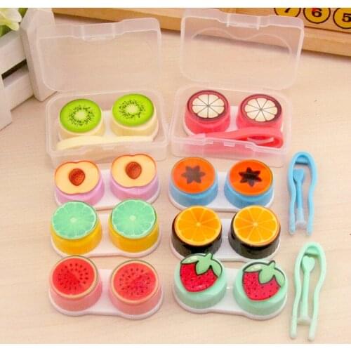 10pcs New High quality Easy to carry Lovely fruit pattern practical Compact portable contact lens case Nursing box Color random