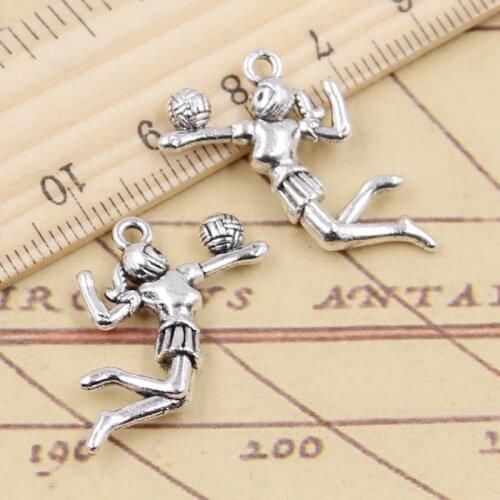 10pcs Charms Volleyball Player Sporter 25x23mm Tibetan Silver Color Pendants Antique Jewelry Making DIY Handmade Craft