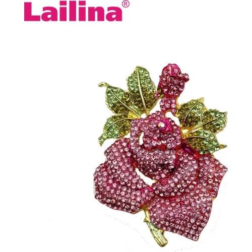 20pcs/lot Zinc Alloy Crystal Rhinestone Rose Flower Brooch Pin For Woman