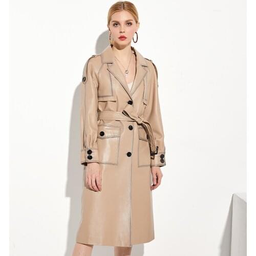2020 New Women Genuine Jacket Natural Sheepskin Coat Long Trench Female Autumn WInter Real Leather Coats W00192