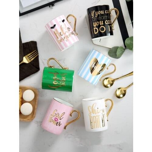 330ml Hot Sale Pink High Bone China Outline In Gold Coffee Mugs Fashion Girl Creative Couple Tea Cups With Tea Filter Gift Box