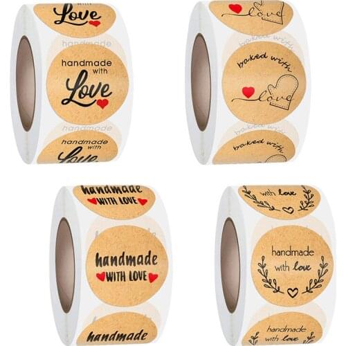 500 Pcs Handmade With Love Stickers Natural Kraft Paper Stickers For Package Adhesive Thank You Sticker Seal Labels Stationery