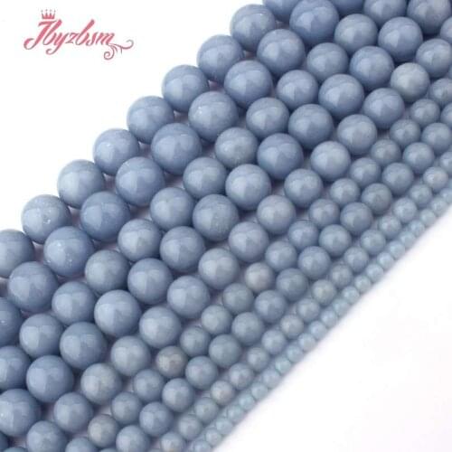 6/8/10/12mm Round Blue Angelite Bead Ball Smooth Loose Natural Stone Beads For Jewelry Making DIY Necklace Bracelets Earring 15"
